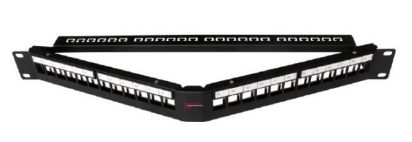 1U 24 Port Angled Shielded Patch Panel