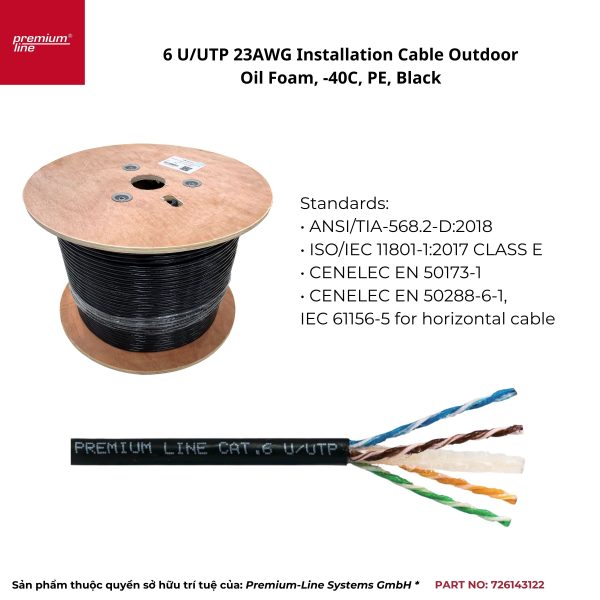 6 U/UTP 23AWG Cable Outdoor Oil Foam, -40C, PE, Black